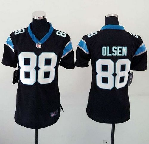 Nike Panthers #88 Greg Olsen Black Team Color Women's Stitched NFL Elite Jersey - Click Image to Close